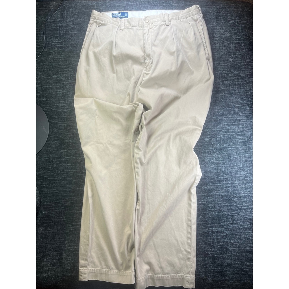 Polo Ralph Lauren Andrew Pant Mens 36/32 Tan Pleated Cotton Chino Trousers‎